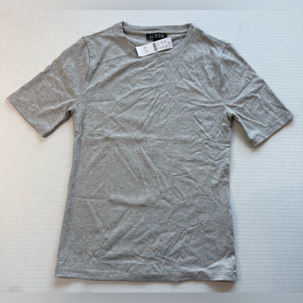 NWT J. Crew Refined Rib Elbow-Sleeve T-Shirt Heather Gray Silver Size S C1023 - Picture 4 of 15